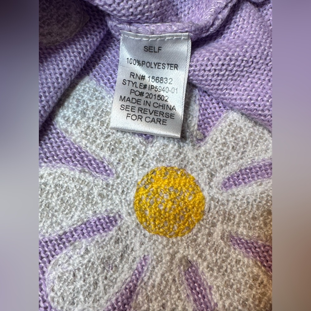 BiBi Lavender Daisy Sweater M Dolman Sleeve Cottagecore Floral Knit - Picture 8 of 9